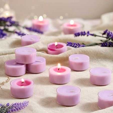 Handmade Lavender Round Clear Soy Wax Tealights 25 Pieces